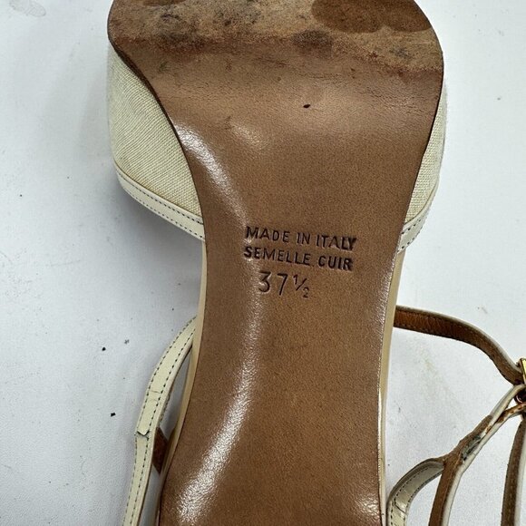 Celine Women Size EU 37.5 US 7 Cream Tan Pointed Toe T strap Heel Pump Sandal - Picture 13 of 16